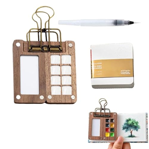 Mini Palette, Mini Aquarell Set, Pocketartist Travel Set, 8 Grids Mini Holz Reise Malpalette Malkasten, Aquarell-Reise-Set mit Binder-Clips für Maler, Künstler, Studenten Mini Palette, Mini Aquarell Set, Pocketartist Travel Set, 8 Grids Mini Holz Reise Malpalette Malkasten, Aquarell-Reise-Set mit Binder-Clips für Maler, Künstler, Studenten von ARROMI