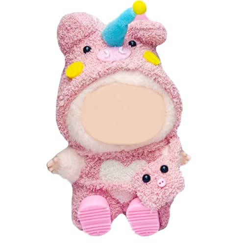 3-teiliges Schweine-Outfit-Set mit Kleid, Tasche und Schuhen, niedliche Plüschkleidung für Puppen, rosa Puppenzubehör für stilvolle Looks, 17 cm Kleidung, kompatibel mit Puppen von ARROMI