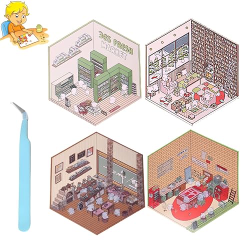 4 Stück 3D Sticker Scene, 3D House Sticker Set, 3D Sticker, Bauen Sie Ihren eigenen Lebensmittelgeschäft/Bäckerei/Waschküche/Arbeitszimmer, Fun Cute Scene Stickers Relief Stress for Adult Kids 4 Stück 3D Sticker Scene, 3D House Sticker Set, 3D Sticker, Bauen Sie Ihren eigenen Lebensmittelgeschäft/Bäckerei/Waschküche/Arbeitszimmer, Fun Cute Scene Stickers Relief Stress for Adult Kids von ARROMI