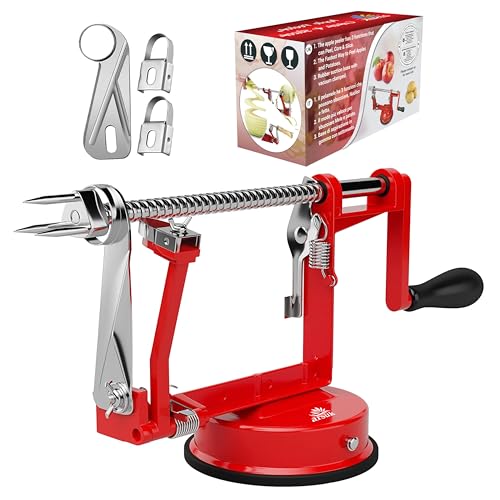 ARSUK Apfelschäler - (3 Zusätzliche Klingen) Schäler, Entkerner, Schneider, Edelstahl Klingen, Verstellbarer Schälarm, Spülmaschinenfest Obstschäler, Ideal für Äpfel, Birnen und Kartoffeln von ARSUK