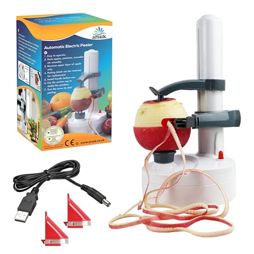 ARSUK Multifunktion Elektrisch Schäler Automatisch Drehen Apfel Schäler Kartoffel Schälen Maschine Gemüse Cutter Rostfreier Stahl Küche Peeling Werkzeug (Weiß) von ARSUK