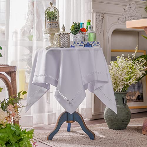 Einfaches Tischdecke Modernes Tischdecken Rechteck Vintage Tischdecke für Zuhause Hochzeit Elegante Tischdekoration (Weiß, 85 x 85 cm) von ARTABLE