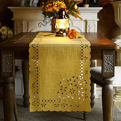 ARTABLE Tischläufer Gelb Leinen wunderschön lasergeschnittene gemusterte Tischdecken eignen Sich für Hausversammlungen im Innen- und Außenbereich, Hochzeiten und Urlaubskleider (Gelb-2, 40 x 180 cm) von ARTABLE