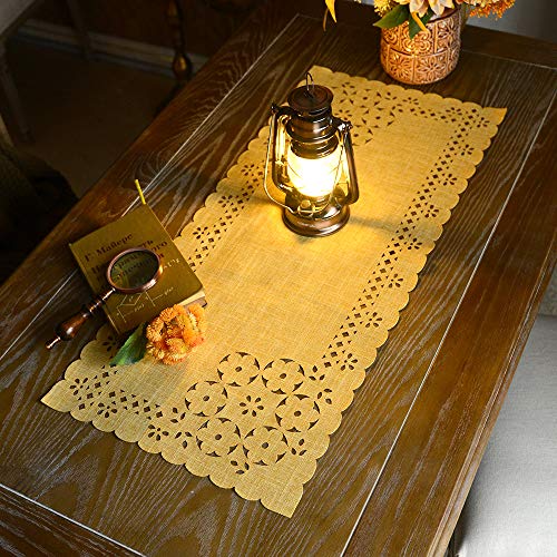 ARTABLE Tischläufer Gelb Leinen wunderschön lasergeschnittene gemusterte Tischdecken eignen Sich für Hausversammlungen im Innen- und Außenbereich, Hochzeiten und Urlaubskleider (Gelb-2, 40 x 90 cm) von ARTABLE