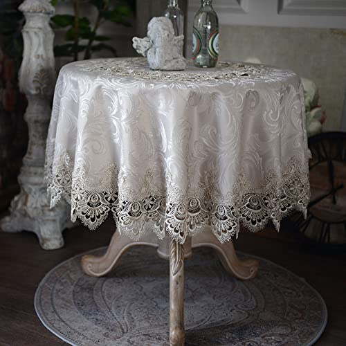 ARTABLE Kleine Tischdecke aus Spitze, für Herbst, Weihnachten, Makramee, Tischdekoration für Thanksgiving, Outdoor, Bauernhaus, rustikale Küche, Party, Geburtstag, Picknick (Stein, 99 cm rund) von ARTABLE