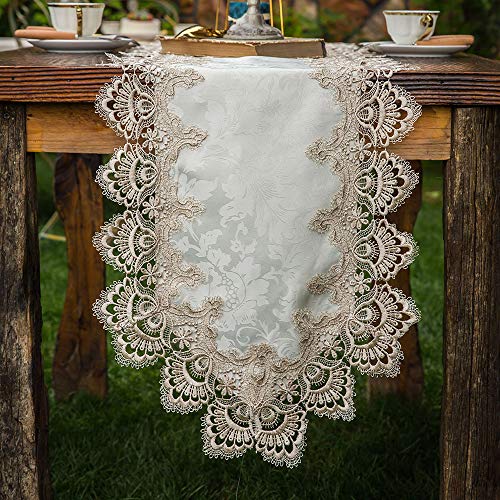 ARTABLE Rectangular Lace Tablecloth Clear Embroidered Kitchen Tablecloth with Lace Border Can Be Used for An Elegant Long Dining Table (Golden, 40 x 140 cm) von ARTABLE