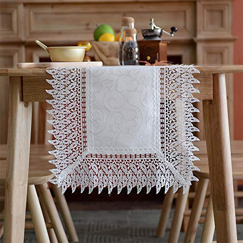 ARTABLE Rechteckige Spitzen Tischdecke aus Spitze klar bestickte Küchentischdecke mit Spitzenbordüre kann für einen eleganten Langen Esstisch verwendet Werden (Weiß-Off, 40 x 180 cm) von ARTABLE