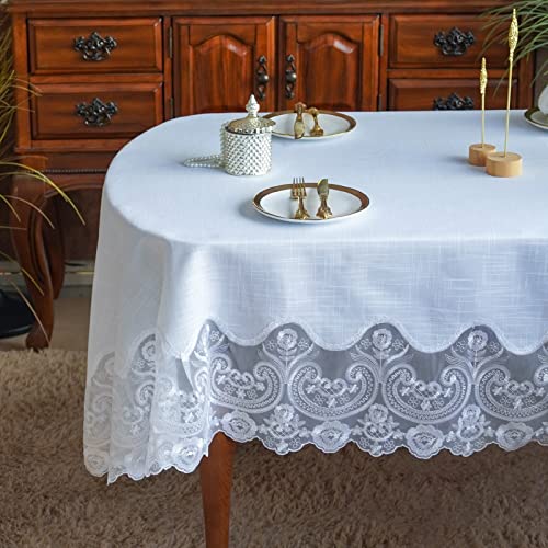 ARTABLE Rechteckige Tischdecken aus Spitze mit exquisiter Makramee-Bordüre, klar bestickt, Küche, Feiertage, Stofftischdecke (weiß, 152,4 x 273,4 cm, oval) von ARTABLE