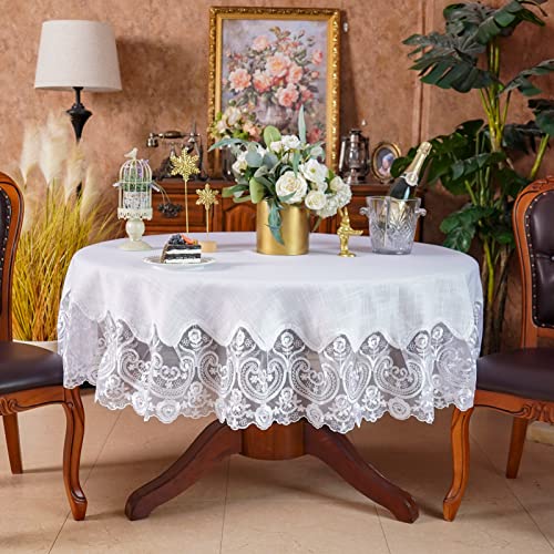 ARTABLE Rechteckige Tischdecken aus Spitze mit exquisiter Makramee-Bordüre, klar bestickt, Küche, Urlaub, Stofftischdecke (weiß, 178 cm rund) von ARTABLE