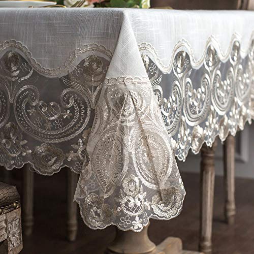 ARTABLE Rechteckige Tischdecken aus Spitze mit exquisiter Makramee-Bordüre, transparent, bestickt, für die Küche, Urlaub, Stofftischdecke (Beige, 152,4 x 213,3 cm) von ARTABLE