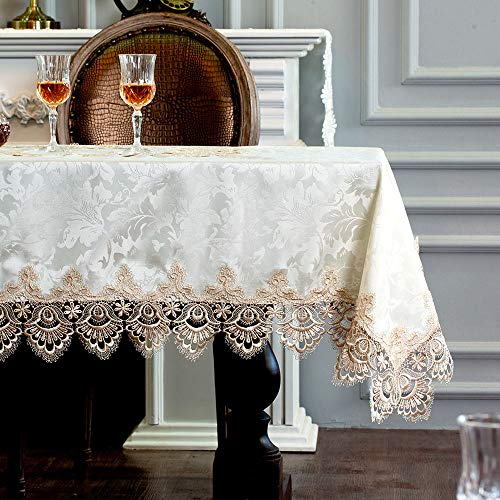 ARTABLE Rectangular Lace Tablecloth Clear Embroidered Kitchen Tablecloth with Lace Border Can Be Used for An Elegant Long Dining Table (Golden, 140 x 180 cm) von ARTABLE