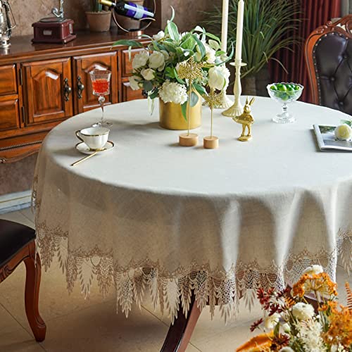 ARTABLE Spitze Tischdecke Leinen Grau Rustikale Bauernhaus Elegante Tischdecke Couchtischdecke für Küche Zuhause Essen (Stein, 152 cm Runde) von ARTABLE