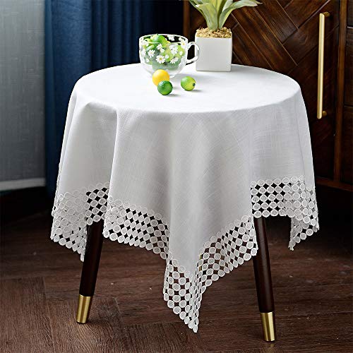 ARTABLE Rechteckige Spitzen Tischdecke aus Spitze klar bestickte Küchentischdecke mit Spitzenbordüre kann für einen eleganten Langen Esstisch verwendet Werden (Weiß-2, 85 x 85 cm) von ARTABLE