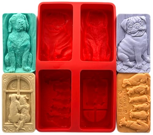 Silikonform für Hunde zur Seifenherstellung und andere Bastelarbeiten, 4 Designs, Hunde, Mops, Labrador, alle Pfoten sind wichtig Silikonform für Hunde zur Seifenherstellung und andere Bastelarbeiten, 4 Designs, Hunde, Mops, Labrador, alle Pfoten sind wichtig von ARTCRAFTMOLDS