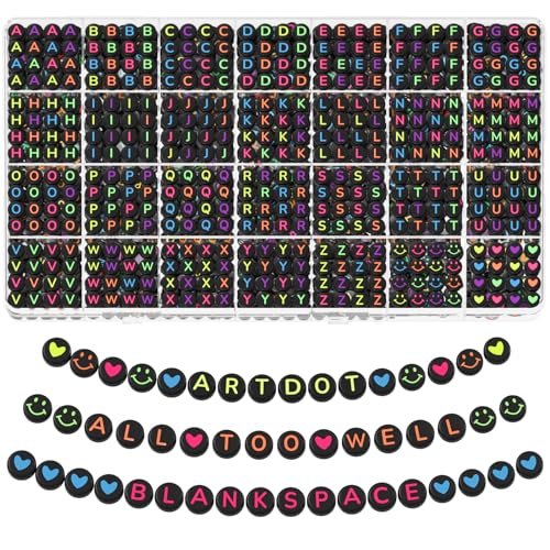ARTDOT 1400 Stück A-Z Buchstabenperlen, Alphabet Perlen für Armbänder, 7 mm Perlen zum Auffädeln, Armbänder Selber Machen Buchstaben Perlen und bunte Smiley Herz Perlen für Schmuck DIY Crafts ARTDOT 1400 Stück A-Z Buchstabenperlen, Alphabet Perlen für Armbänder, 7 mm Perlen zum Auffädeln, Armbänder Selber Machen Buchstaben Perlen und bunte Smiley Herz Perlen für Schmuck DIY Crafts von ARTDOT