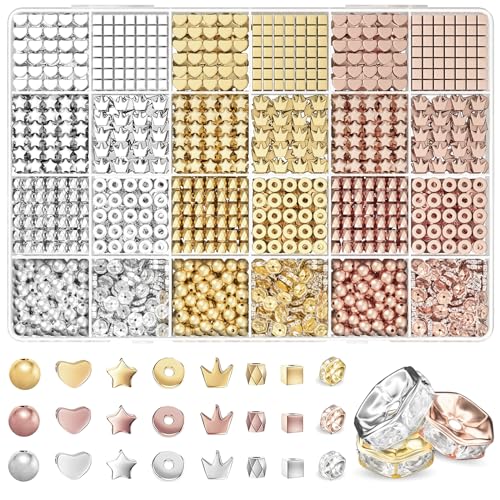 ARTDOT 1740 Stück 8 Mustern Perlen für Armbänder, 6 mm Spacer Perlen Set, Zwischenperlen zum Auffädeln, DIY Bastelperlen Schmuckherstellung Abstandshalter, DIY für Halsketten Ohrringe von ARTDOT