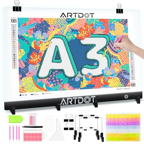 ARTDOT Leuchttisch A3 als 5D Diamond Painting Zubehör, Einstellbare Helligkeit Diamant Painting Lichtplatten mit Ständer für Diamond Painting Erwachsene von ARTDOT