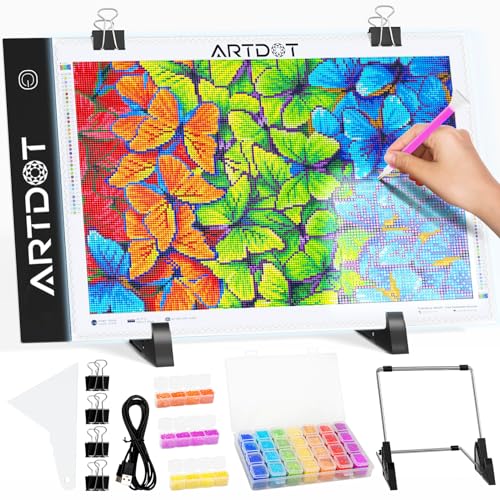 ARTDOT Leuchttisch A4 für 5D Diamond Painting Zubehör, Einstellbare Helligkeit Diamant Painting Lichtplatten mit Ständer von ARTDOT