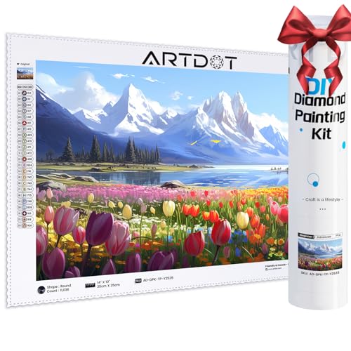 ARTDOT Lizenzierte 5D Diamond Painting Erwachsene Landschaft Set, DIY Diamant Painting Bilder für Dekoration Wohnzimmer, mit Zubehör als Geschenk für Männer Mama Oma,Tulpen, 25×35cm von ARTDOT