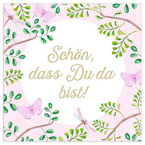 Servietten Schön, dass du da bist Zweige & Schmetterlinge Rosa/Weiß 20 Stück 33 x 33 cm für Geburtstag oder die Kaffeetafel 3-lagig Servietten Schön, dass du da bist Zweige & Schmetterlinge Rosa/Weiß 20 Stück 33 x 33 cm für Geburtstag oder die Kaffeetafel 3-lagig von ARTEBENE