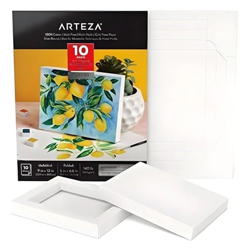 Arteza DIY-Rahmen, Aquarellpapier Block, 12.7 x 16.7 cm, 10 Blatt, schwere Leinwandblock, 300 g/m², säurefrei, 100% Baumwollzellstoff, Art Block für Malerei und Mischtechniken von ARTEZA