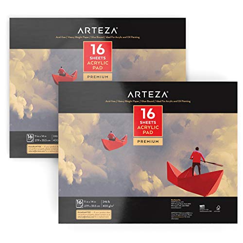 Arteza Acrylmalblock, weißes Malpapier für Acrylfarben und Ölfarben, Acrylpapier (246 lb/ 400g), 16 Blätter pro Malblock, 2 Stück Set, DIN A3 (27.9 cm x 35.5cm) von ARTEZA