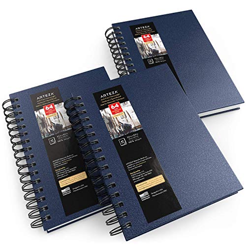 Arteza Aquarellpapier Skizzenbücher, 14 x 21.6 cm, 3er-Pack, blaues Hardcover Skizzenbuch, je 32 Blatt, 300 g/m² Aquarellbuch, Ringbuch für Aquarell, Gouache, Acryl, Bleistifte Arteza Aquarellpapier Skizzenbücher, 14 x 21.6 cm, 3er-Pack, blaues Hardcover Skizzenbuch, je 32 Blatt, 300 g/m² Aquarellbuch, Ringbuch für Aquarell, Gouache, Acryl, Bleistifte von ARTEZA