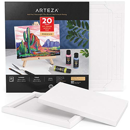 Arteza Faltbarer Acrylmalblock, DIY-Rahmen 20.4 x 28 cm, 20 Blatt, schweres Acrylpapier, 360 g/m², säurefrei, Art Block für Malerei und Kunst mit Mischtechniken von ARTEZA