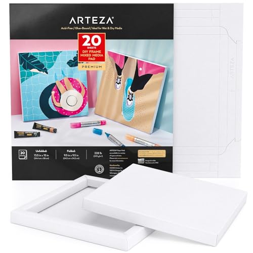 Arteza Faltbarer Mixed Media Papier Leinwandblock, 24.2 x 24.2 cm, 20 Blatt, DIY-Rahmen, schweres Künstler Papier, 370 g/m², säurefrei, Art Block für Malerei und Kunst mit Mischtechniken Arteza Faltbarer Mixed Media Papier Leinwandblock, 24.2 x 24.2 cm, 20 Blatt, DIY-Rahmen, schweres Künstler Papier, 370 g/m², säurefrei, Art Block für Malerei und Kunst mit Mischtechniken von ARTEZA