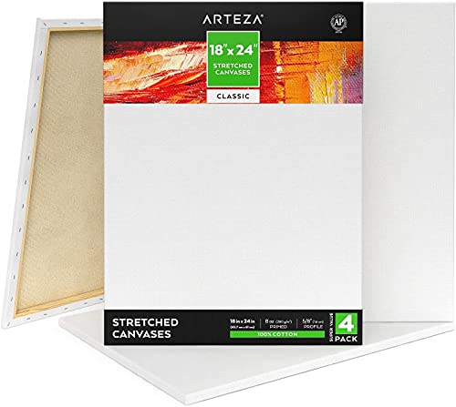 Arteza Leinwand Keilrahmen, 45.7cm x 61cm 4er-Pack bespannter Keilrahmen, weiße grundierte 100% Baumwolle, für Malerei, Acrylgießen, Ölfarben & nasse Kunstmedien, Leinwände für Anfänger & Profis von ARTEZA