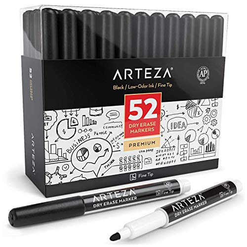 ARTEZA Whiteboard Marker mit feiner Spitze, 52 Whiteboard Stifte in Schwarz, trocken abwischbare Boardmarker für Zuhause, Büro oder Schule, 1 Stück (52er Pack) von ARTEZA