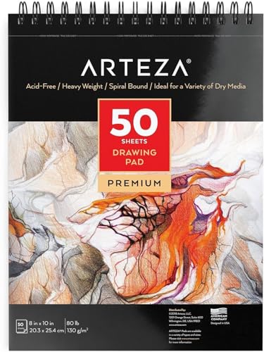 Arteza Zeichenblock 8”x 10" (20.3x25.4 cm), spiralgebundenes Skizzenbuch mit 50 Blatt, robustes säurefreies Zeichenpapier (80lb/130g), Künstler Skizzenblock für Kinder & Erwachsene von ARTEZA