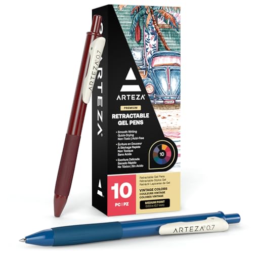 ARTEZA bunte Gelschreiber, 10er-Pack Gelstifte mit unique Vintage Farben, farbsortierte Kugelschreiber mit Geltinte, einziehbarer 0.7 mm Stiftspitze für Journaling, Doodling, Zeichnungen, Notizen ARTEZA bunte Gelschreiber, 10er-Pack Gelstifte mit unique Vintage Farben, farbsortierte Kugelschreiber mit Geltinte, einziehbarer 0.7 mm Stiftspitze für Journaling, Doodling, Zeichnungen, Notizen von ARTEZA