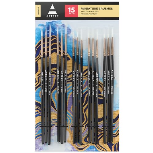 Arteza feine Pinsel, 15er-Set, dünne Pinsel für Modellbau und Leinwände, synthetische Borsten, Detail Pinsel, Miniatur Pinsel für feine Linien und Schattierungen Arteza feine Pinsel, 15er-Set, dünne Pinsel für Modellbau und Leinwände, synthetische Borsten, Detail Pinsel, Miniatur Pinsel für feine Linien und Schattierungen von ARTEZA