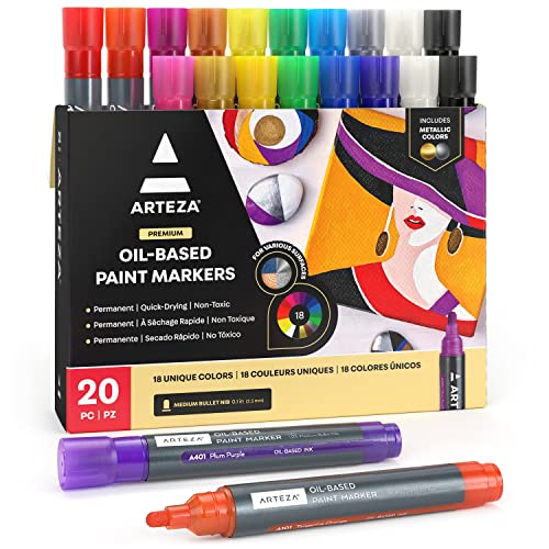 ARTEZA permanente Marker, Set mit 20 verschiedenen wasserfesten Markern, wischfeste Farbstifte, Marker-Stifte zum Schreiben und Malen auf allen Oberflächen von ARTEZA