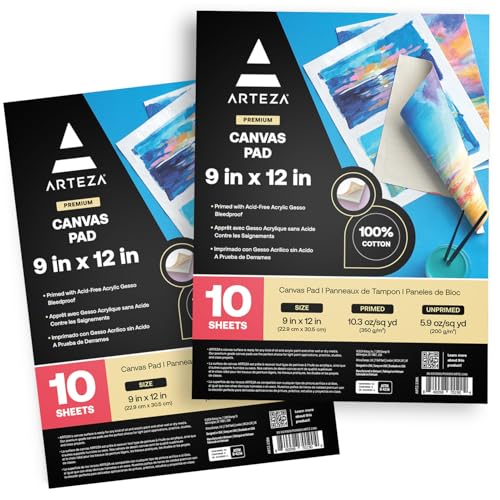Arteza 22,9 x 30,5 cm Leinwandblock, 2er Pack, 20 Blatt Leinwand Papier, 100% Baumwolle, grundiert mit säurefreiem Gesso, klebegebundener Maltuch Block aus Canvas-Papier für Acryl- oder Ölfarben Arteza 22,9 x 30,5 cm Leinwandblock, 2er Pack, 20 Blatt Leinwand Papier, 100% Baumwolle, grundiert mit säurefreiem Gesso, klebegebundener Maltuch Block aus Canvas-Papier für Acryl- oder Ölfarben von ARTEZA