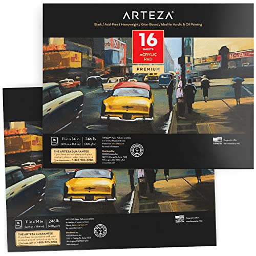 Arteza Acrylblock, Schwarz, 15,2 x 15,2 cm, 111,6 kg Papier, je 16 Blatt, Kunstbedarf für Acrylmalerei, Ölmalerei und Zeichnen, 2 Stück von ARTEZA