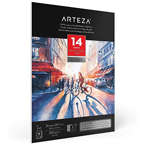 Arteza Aquarellblock A4 Expert, Malblock mit 14 Blatt, 100% Baumwolle, kaltgepresstes und säurefreies Aquarellpapier 140lb / 300 gsm, Malpapier für Wasserfarben und gemischte Malmedien Arteza Aquarellblock A4 Expert, Malblock mit 14 Blatt, 100% Baumwolle, kaltgepresstes und säurefreies Aquarellpapier 140lb / 300 gsm, Malpapier für Wasserfarben und gemischte Malmedien von ARTEZA