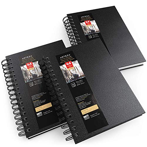 Arteza Aquarellpapier Skizzenbücher, 13.97 x 21.59 cm, 3er-Pack, schwarzes Hardcover Skizzenbuch, 96 Blatt, 300 g/m² Aquarellbuch, Ringbuch für Aquarell, Gouache, Acryl, Bleistifte Arteza Aquarellpapier Skizzenbücher, 13.97 x 21.59 cm, 3er-Pack, schwarzes Hardcover Skizzenbuch, 96 Blatt, 300 g/m² Aquarellbuch, Ringbuch für Aquarell, Gouache, Acryl, Bleistifte von ARTEZA