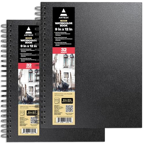 Arteza Aquarellpapier Skizzenbücher, 22.86 x 30.48 cm, 2er-Pack, schwarzes Hardcover Skizzenbuch, 64 Blatt, 300 g/m² Aquarellbuch, Ringbuch für Aquarell, Gouache, Acryl, Bleistifte Arteza Aquarellpapier Skizzenbücher, 22.86 x 30.48 cm, 2er-Pack, schwarzes Hardcover Skizzenbuch, 64 Blatt, 300 g/m² Aquarellbuch, Ringbuch für Aquarell, Gouache, Acryl, Bleistifte von ARTEZA