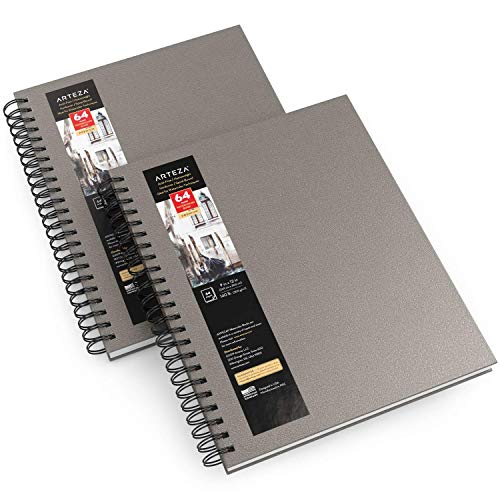 Arteza Aquarellpapier Skizzenbücher, 22.9 x 30.5 cm, 2er-Pack, graues Hardcover Skizzenbuch, je 32 Blatt, 300 g/m² Aquarellbuch, Ringbuch für Aquarell, Gouache, Acryl, Bleistifte Arteza Aquarellpapier Skizzenbücher, 22.9 x 30.5 cm, 2er-Pack, graues Hardcover Skizzenbuch, je 32 Blatt, 300 g/m² Aquarellbuch, Ringbuch für Aquarell, Gouache, Acryl, Bleistifte von ARTEZA