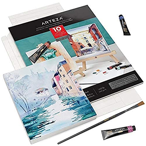 Arteza DIY-Rahmen, Aquarellpapier Block, 17.8 x 21.8 cm, 10 Blatt, schwerer Leinwandblock, 300 g/m², säurefrei, 100% Baumwollzellstoff, Art Block für Malerei und Mischtechniken von ARTEZA