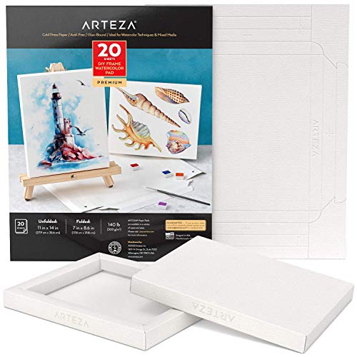 Arteza DIY-Rahmen, Aquarellpapier Block, 17.8 x 21.8 cm, 20 Blatt, schwerer Leinwandblock, 300 g/m², säurefreies Holzzellstoffpapier, Art Block für Malerei und Mischtechniken von ARTEZA