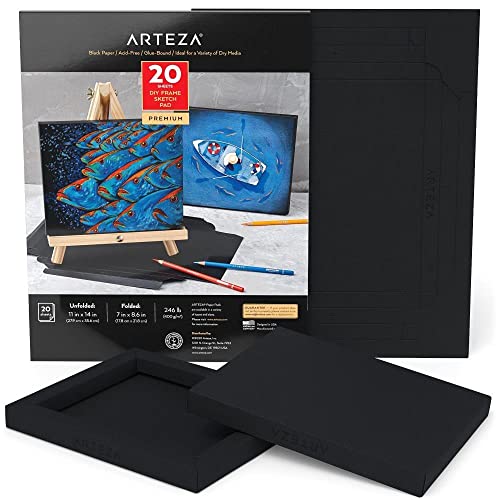 Arteza DIY-Rahmen, Malpapier Schwarz, 17.8x21.8 cm, 20 Blatt, schwerer Art Block, 400 g/m², säurefreies kaltgepresstes Holzzellstoff Künstler Papier, Leinwandblock für viele trockene Maltechniken Arteza DIY-Rahmen, Malpapier Schwarz, 17.8x21.8 cm, 20 Blatt, schwerer Art Block, 400 g/m², säurefreies kaltgepresstes Holzzellstoff Künstler Papier, Leinwandblock für viele trockene Maltechniken von ARTEZA