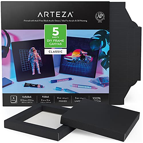 Arteza DIY Leinwand Rahmen, 5 Blatt, 22.9 x 22.9 cm – gefaltet, 100% Baumwolle, 280 g/m² schwarze Leinwand zum Bemalen, Malkarton für Acrylfarben, Ölmalerei und Zeichnungen Arteza DIY Leinwand Rahmen, 5 Blatt, 22.9 x 22.9 cm – gefaltet, 100% Baumwolle, 280 g/m² schwarze Leinwand zum Bemalen, Malkarton für Acrylfarben, Ölmalerei und Zeichnungen von ARTEZA