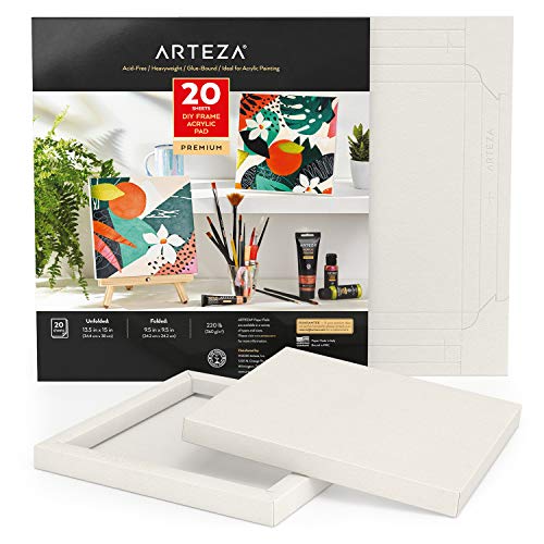 Arteza Faltbarer Acrylmalblock, DIY-Rahmen 24.2 x 24.2 cm, 20 Blatt, schweres Acrylpapier, 360 g/m², säurefrei, Art Block für Malerei und Kunst mit Mischtechniken von ARTEZA