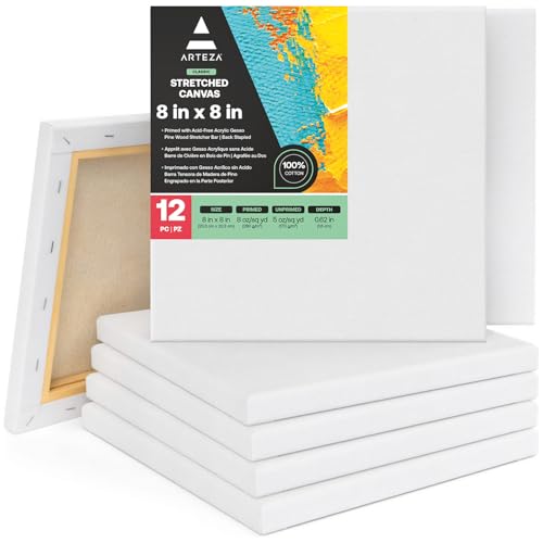 Arteza Leinwand Keilrahmen, 20.3 x 20.3cm Großpack mit 12 bespannten Keilrahmen, weiße grundierte 100% Baumwolle, für Malerei, Acrylgießen, Ölfarben & nasse Kunstmedien, Leinwände für Profis & Hobby Arteza Leinwand Keilrahmen, 20.3 x 20.3cm Großpack mit 12 bespannten Keilrahmen, weiße grundierte 100% Baumwolle, für Malerei, Acrylgießen, Ölfarben & nasse Kunstmedien, Leinwände für Profis & Hobby von ARTEZA