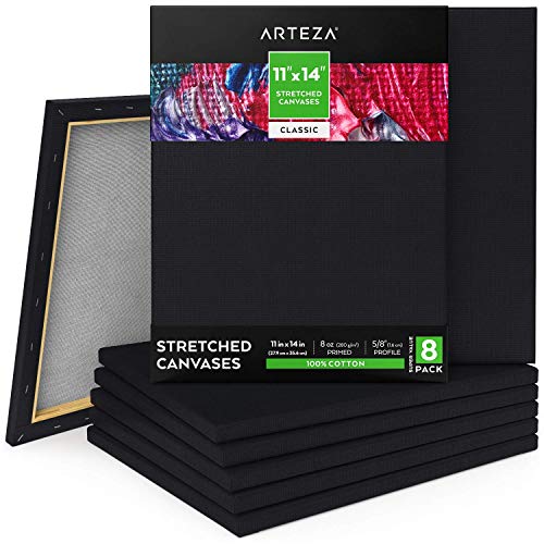 Arteza Leinwand Keilrahmen schwarz, 27.9x35.6cm, 8 bespannte schwarze Keilrahmen grundiert, 100% Baumwolle, Canvas für Malerei, Acrylgießen, Ölfarben & nasse Kunstmedien, Leinwände für Profis & Hobby von ARTEZA