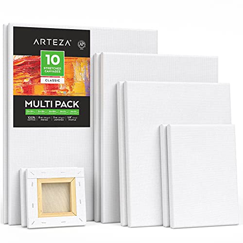Arteza Leinwand auf Keilrahmen, 10.1x10.1cm, 12.7x17.7cm, 20.3x25.4, 22.8x30.4, 27.9x35.5 Packung mit 10, 2 per Größe, weiße grundierte 100% Baumwolle, für Acryl- & Ölfarben & nasse Kunstmedien Arteza Leinwand auf Keilrahmen, 10.1x10.1cm, 12.7x17.7cm, 20.3x25.4, 22.8x30.4, 27.9x35.5 Packung mit 10, 2 per Größe, weiße grundierte 100% Baumwolle, für Acryl- & Ölfarben & nasse Kunstmedien von ARTEZA