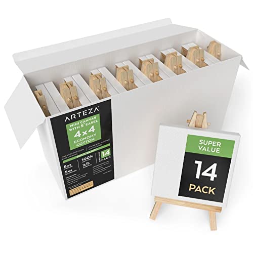 ARTEZA Mini Leinwand mit Staffelei, 10x10 cm, 100% Baumwolle, grundierte Keilrahmen, 14er Pack, für Acryl, Ölfarben & nasse Kunsttechniken ARTEZA Mini Leinwand mit Staffelei, 10x10 cm, 100% Baumwolle, grundierte Keilrahmen, 14er Pack, für Acryl, Ölfarben & nasse Kunsttechniken von ARTEZA